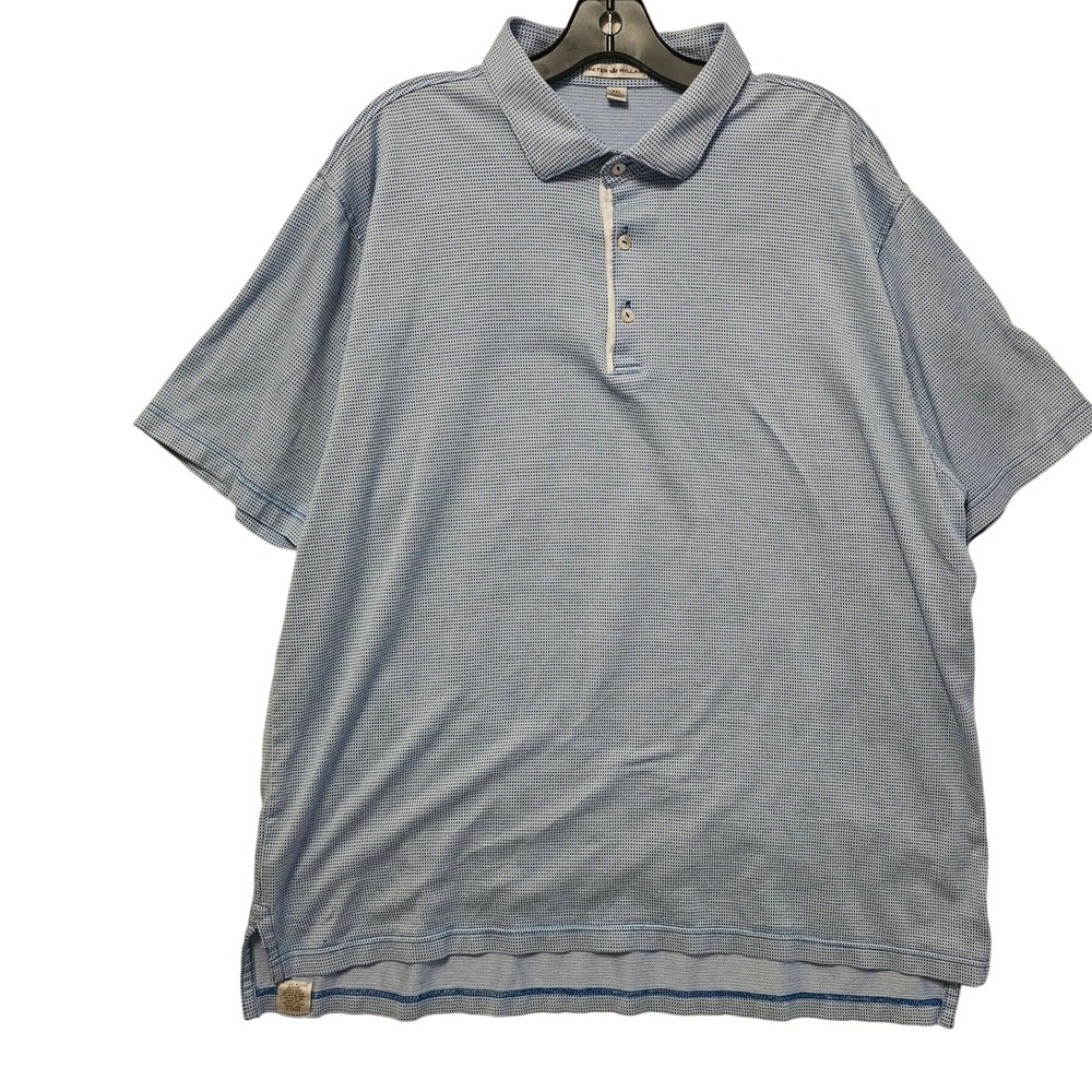 Peter Millar Mens XXL Blue White Micro Check‎ Cotton Polo Bonita Bay Club Golf